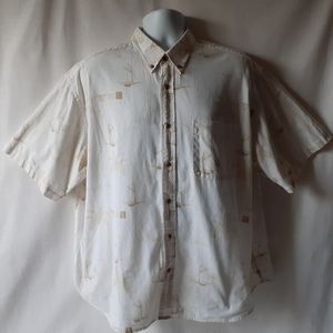 Royal Palm men's beige nautical print short sleeve button-down shirt size 2XL
